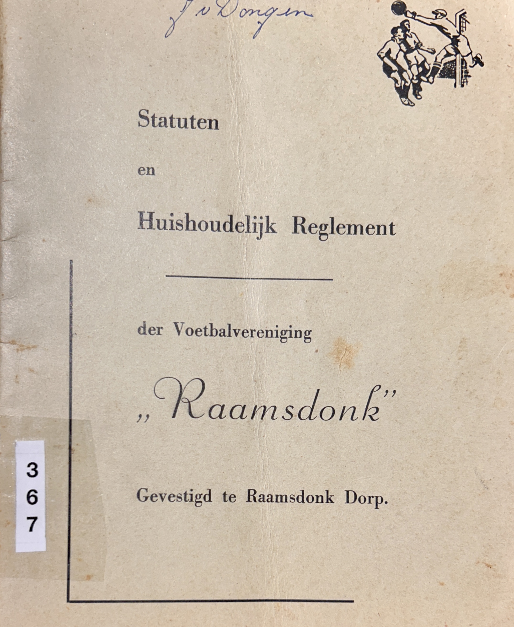 Kaft van Statuten en Huishoudelijk Reglement der Voetvereniging Raamsdonk